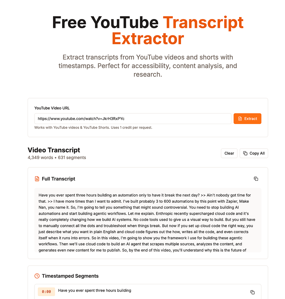 SocialKit  YouTube Transcript Extractor